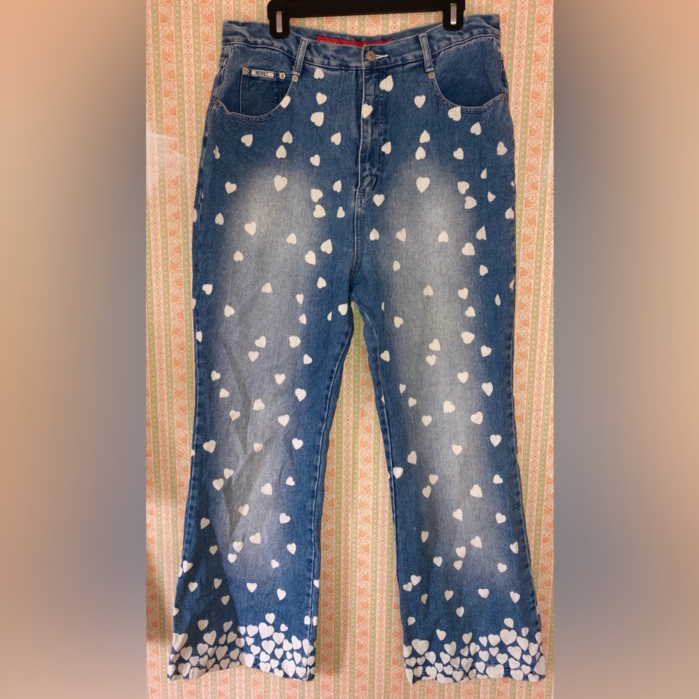Revolt Heart Print Jeans - Size 18